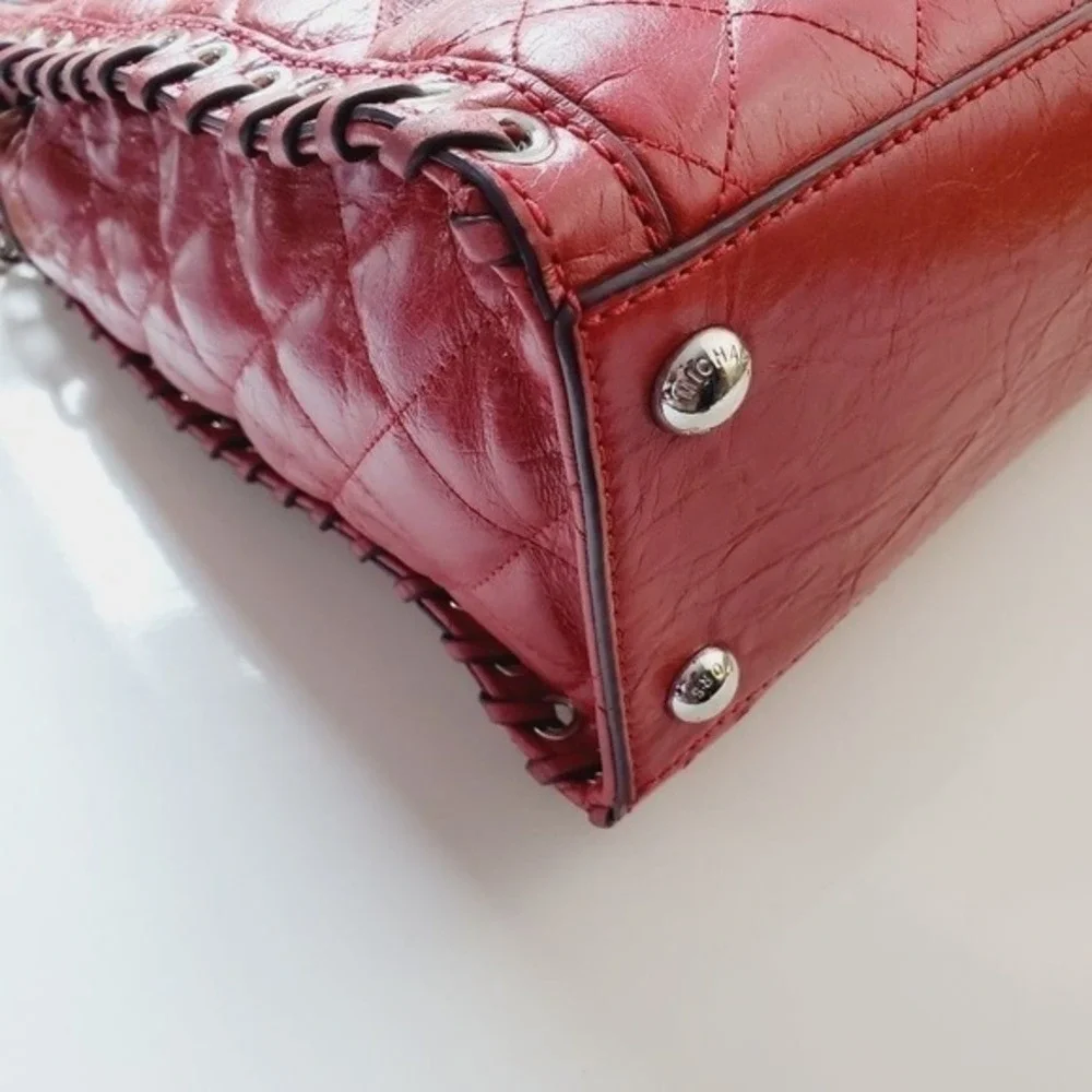 Michael Kors Hamilton Quilted Satchel Shoulder Crossbody Bag Red Leather